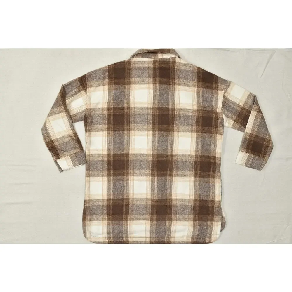 Banana Republic Men's Brown Plaid Flannel Button Shirt Jacket Size XL Polyester